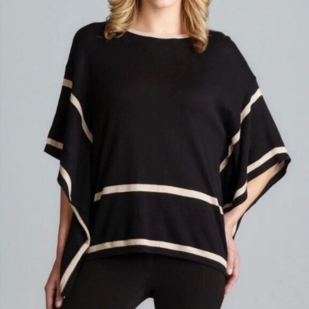 August Silk Poncho Style Brown With Black Stripes Sweater Size Small